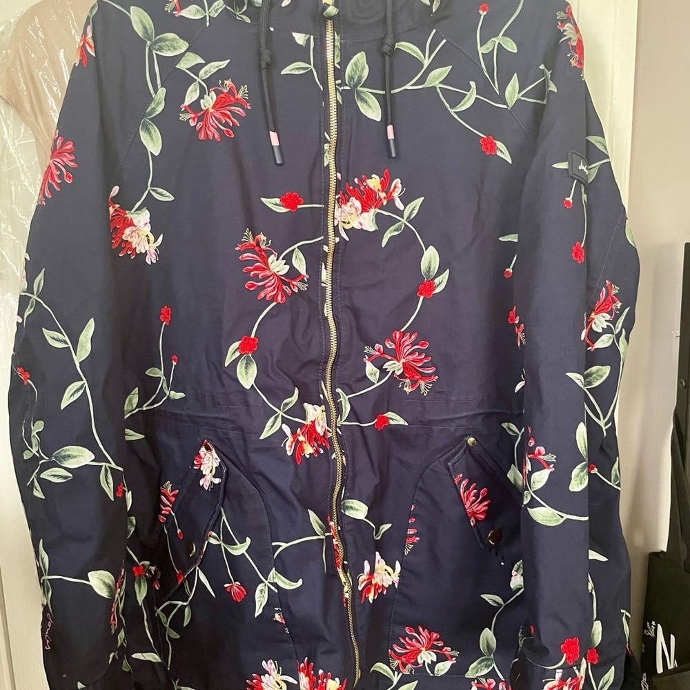 Joules Blue and Red Utility Jacket with Floral Design